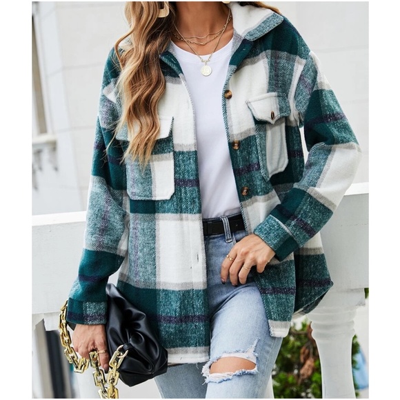 Cozy Plaid Pocket Button Down Oversized Jacket Shacket - Picture 2 of 9